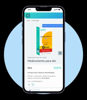 Smartphone com página de produto da Sara aberta